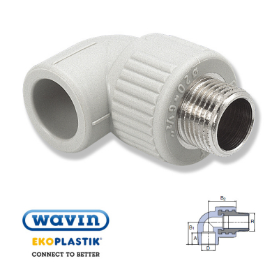 Wavin Ekoplastik Полипропиленовый угол 90*с МРН20x1/2 R